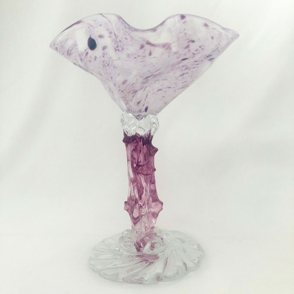 Studio Art Glass Hand Blown Sculpture Small Compote Signed 7"